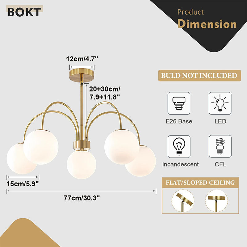 BOKT Large 5-Light White Globe Sputnik Chandelier