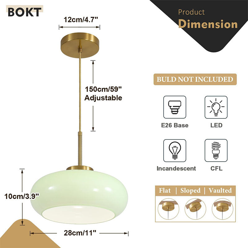 BOKT 1-Light Green Glass Globe Pendant Light