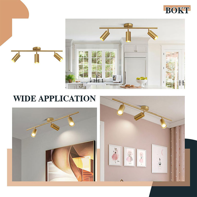 BOKT Brushed Brass Gold 3-Lights LED Adjustable Track Lighting