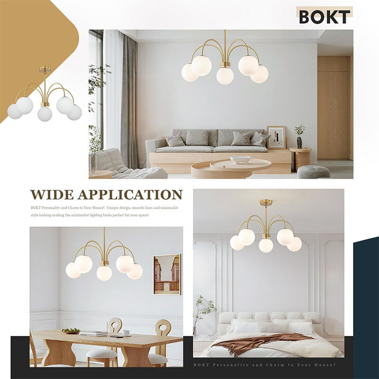 BOKT Large 5-Light White Globe Sputnik Chandelier