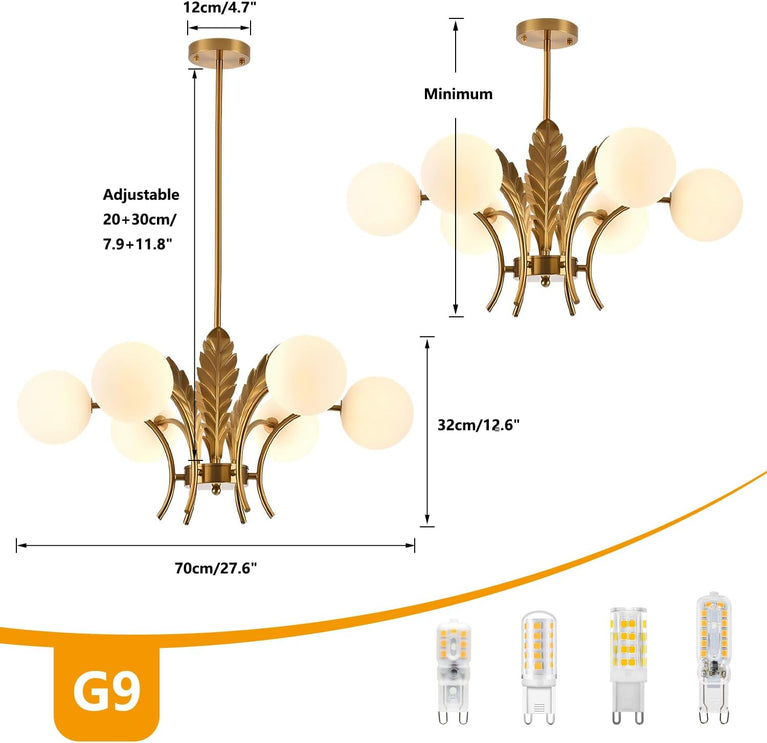 BOKT Milk Glass Chandelier Gold Leaves G9 Chandelier