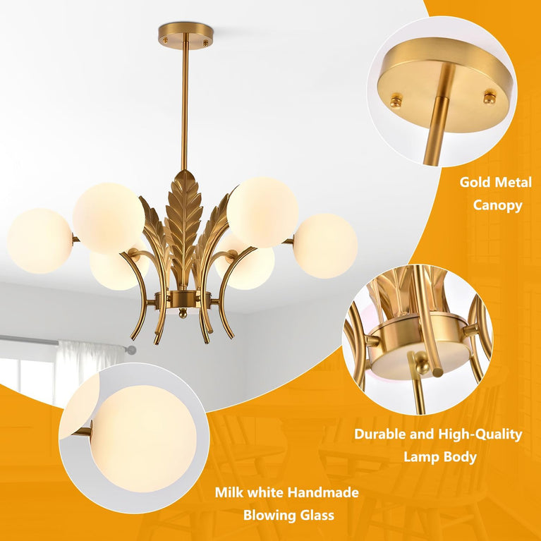 BOKT Milk Glass Chandelier Gold Leaves G9 Chandelier