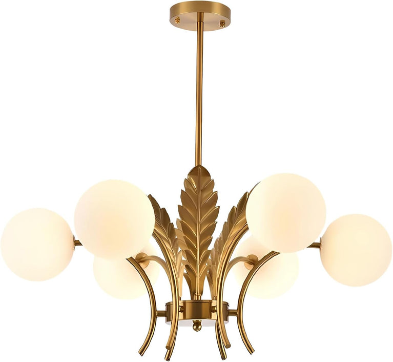 BOKT Milk Glass Chandelier Gold Leaves G9 Chandelier