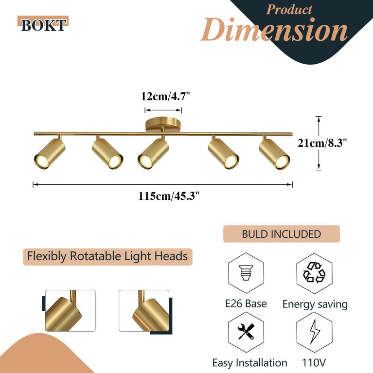 BOKT Modern Gold Track Light with 5 Spotlights