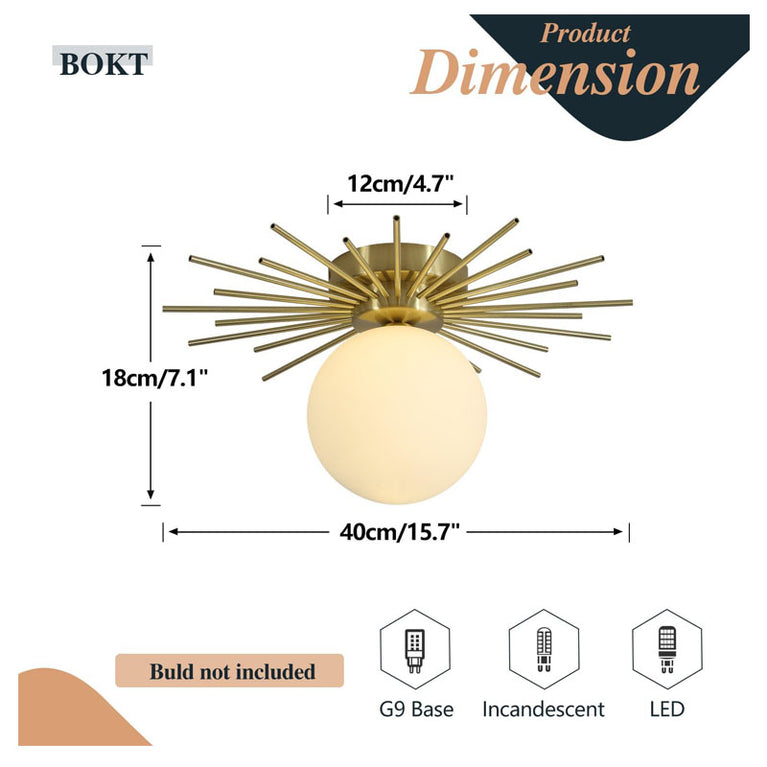 BOKT Modern Gold Semi-Flush Mount Sunshine Ceiling Light