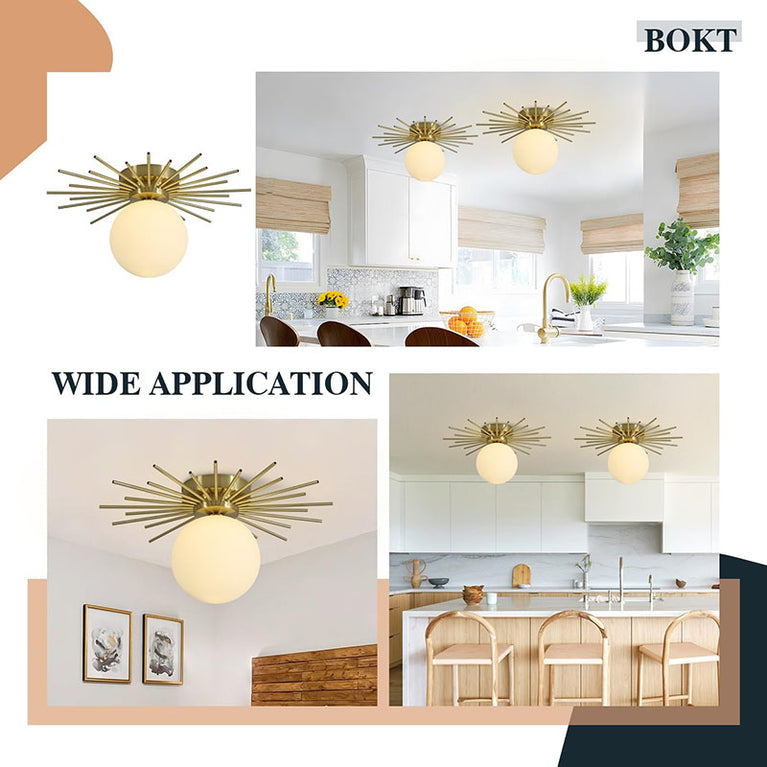 BOKT Modern Gold Semi-Flush Mount Sunshine Ceiling Light