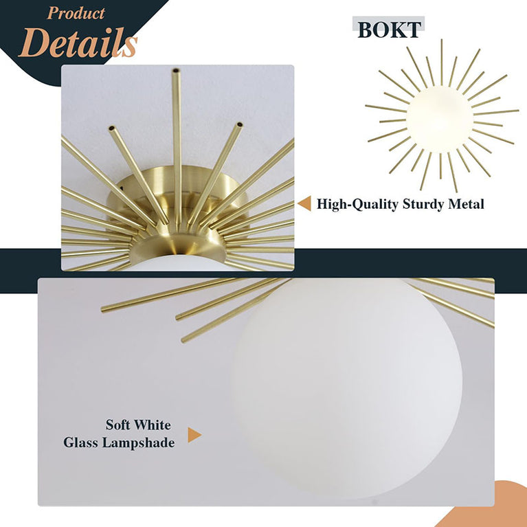 BOKT Modern Gold Semi-Flush Mount Sunshine Ceiling Light